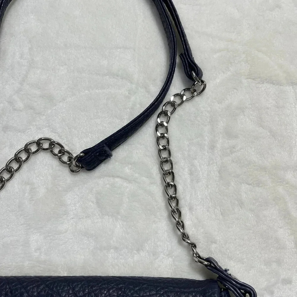 Nine West Navy Mini Crossbody Bag Faux Leather Silver Chain Strap - Picture 4 of 15